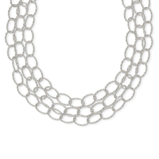 925 Sterling Silver Layered Hammered Fancy Link Necklace 18 Inch Jewelry Gifts f
