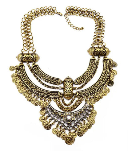 Vintage Silver Gold Chains Fine Jewelry Coins Tassel Choker Necklace Women Big F