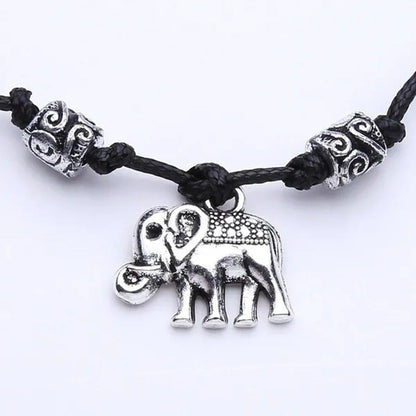 Vintage Elephant Beaded Anklet Handmade Black Rope Chain Ankle Bracelet for Wome