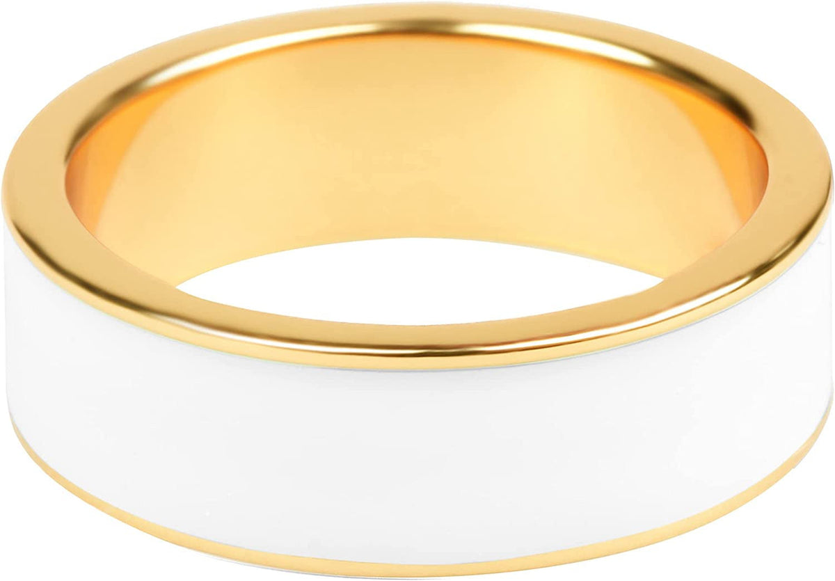 Gold Plated Sterling Silver Enamel 6MM Thick Band Rings for Women