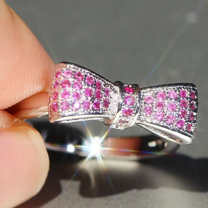 925 Silver Statement Natural Gemstones Ruby Bowknot Ring Wedding Bride Engagemen