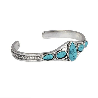 Women Vintage Jewelry Soild Sterling Natural Gemstone Turquoise Bracelet Adjusta