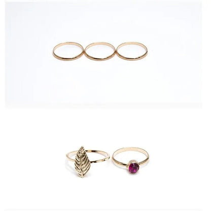 7Pcs/Set Europe and the United States Retro Inlaid Moonlight Ruby Chain Knuckle