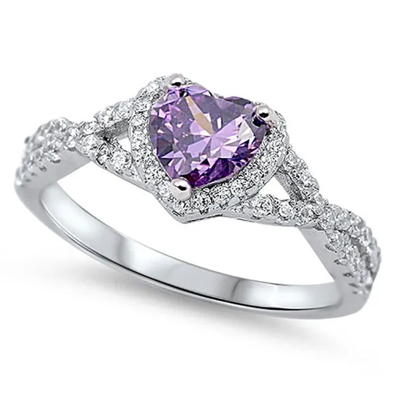 Sterling Silver .925 Women'S Diamond Cubic Zirconia CZ Infinity Heart Halo Purpl