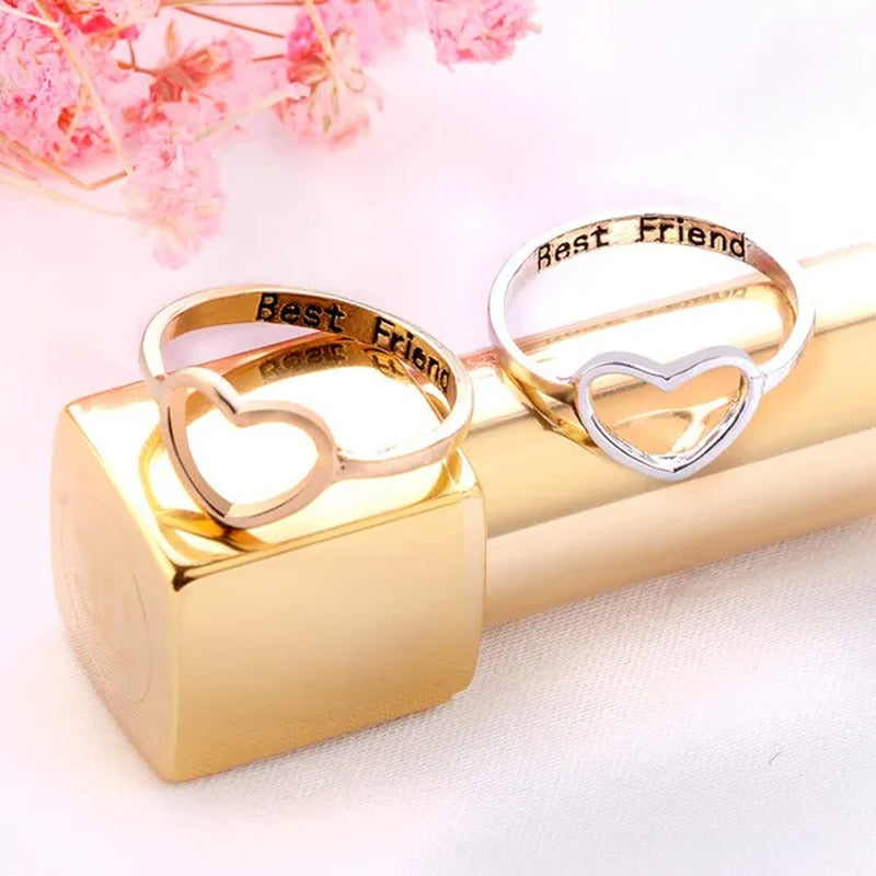 18K Gold Heart Shaped Hollow-Out Ring Silver/Rose Gold Letter Rings for Best Fri