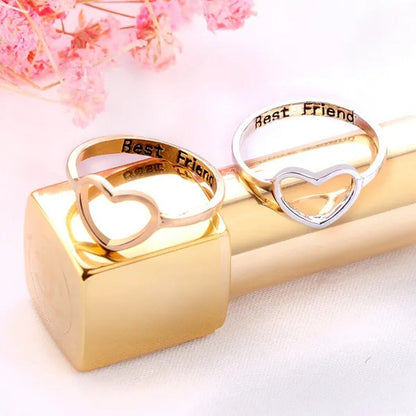 18K Gold Heart Shaped Hollow-Out Ring Silver/Rose Gold Letter Rings for Best Fri