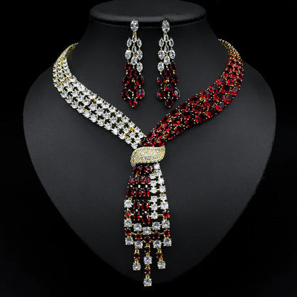 Fashion CZ Big Water Drop Green Color Women Bridal 2PCS Necklace