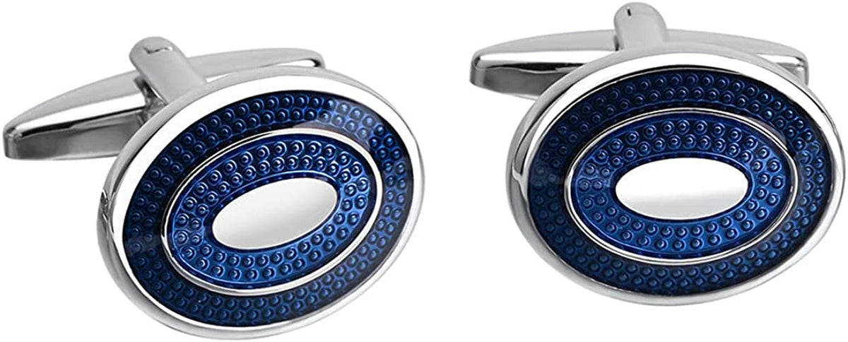 Classic Stainless Steel Bussiness Cufflinks for Mens French Shirt Cuffs Oval Blu