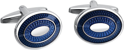 Classic Stainless Steel Bussiness Cufflinks for Mens French Shirt Cuffs Oval Blu