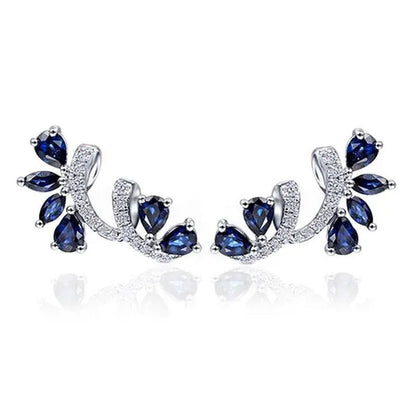 Trendy Women Climbing Earrings 925 Sterling Silver Diamond Blue Sapphire Earring