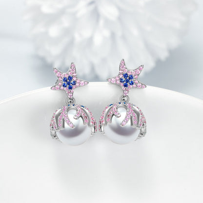 Starfish Earrings Pearl Stud Earrings Sterling Silver Jewelry for Women