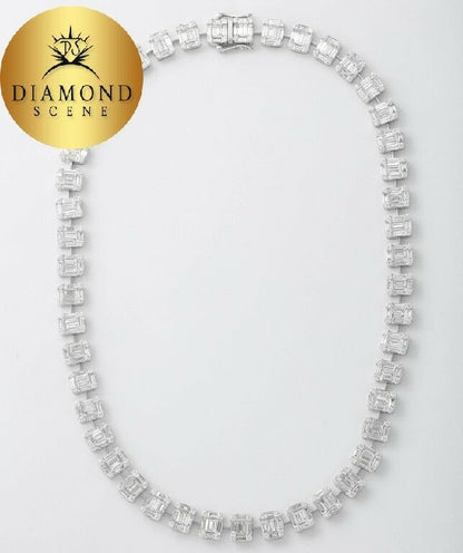 Emerald Cut Diamond Necklace Illusion Set
