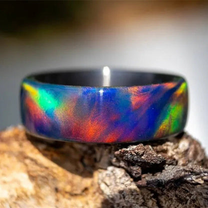 Exquisite Fashion Natural Rainbow Opal Ring 5 Colors Black,Blue Cloud,Dark Blue,