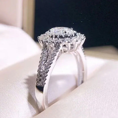 Unique Personality Design Crystal Diamond Ring 925 Sterling Silver Plated White