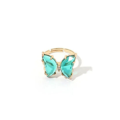 Shiny Accessories Elegant Colorful Transparent Glass Butterfly Ring for Women Si