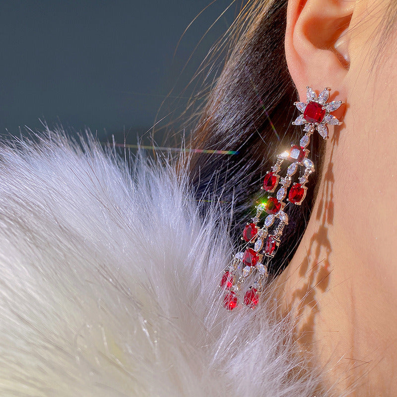 Earringvintage Court Baroque Ruby Flower Earrings