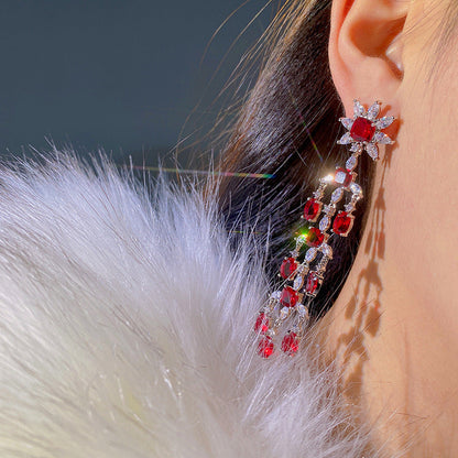 Earringvintage Court Baroque Ruby Flower Earrings