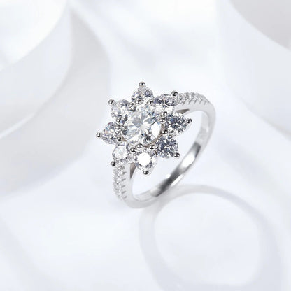 Sun Flower 1 Carat 6.5Mm Real Moissanite Diamond Lotus Rings Women Fancy