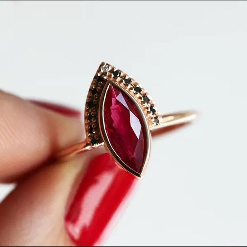 1PC Rose Gold Natural Rhombus 2 in 1 Ruby Engagement Ring Marquise Bridal Weddin