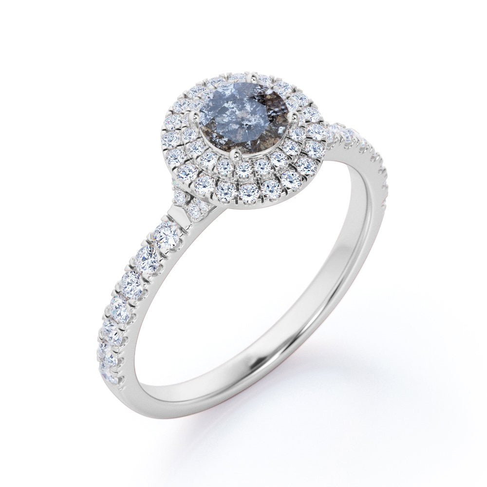 1.25 Carat round Brilliant Cut Grey Salt and Pepper Diamond with Moissanite Pave