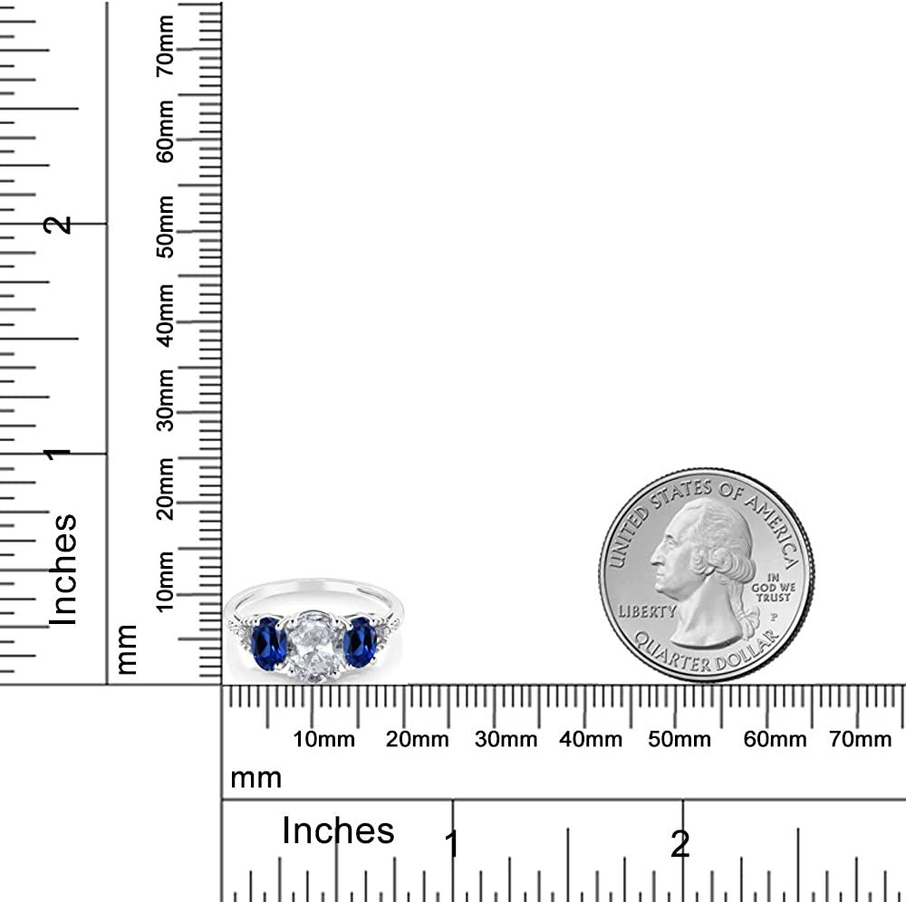 10K White Gold White Topaz Blue Created Sapphire and Diamond Accent 3-Stone Wome