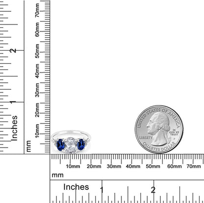 10K White Gold White Topaz Blue Created Sapphire and Diamond Accent 3-Stone Wome