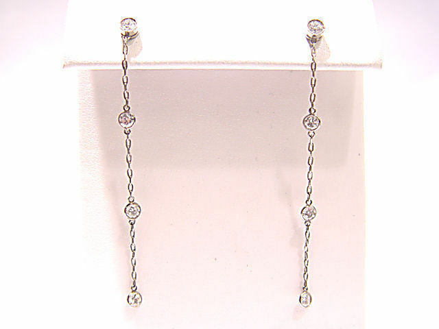 8 TOTAL ROUND BRILLIANT CUT DIAMOND BEZEL SET LINE DANGLE DROP EARRING CHAIN