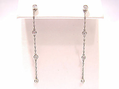 8 TOTAL ROUND BRILLIANT CUT DIAMOND BEZEL SET LINE DANGLE DROP EARRING CHAIN