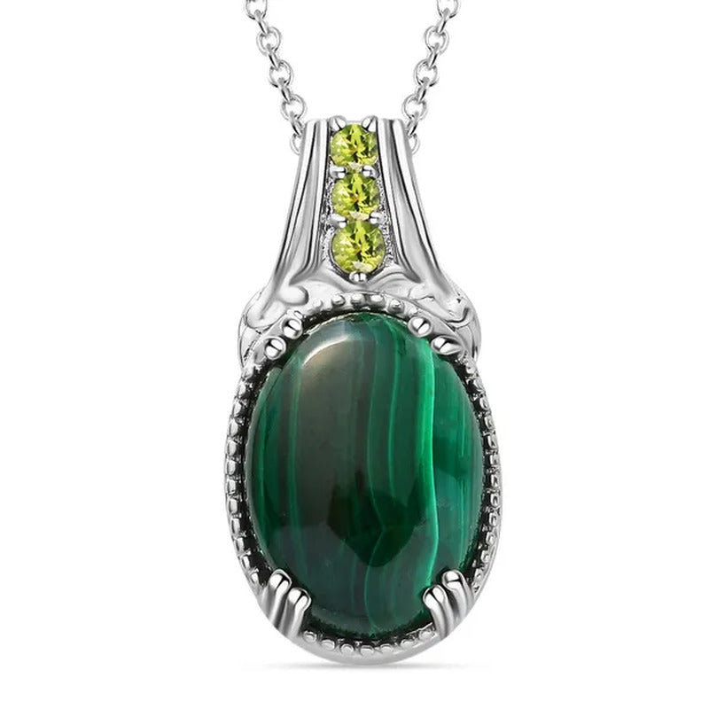 Birthday Gifts Stainless Steel Malachite Peridot August Birthstone Pendant Neckl