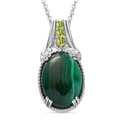 Birthday Gifts Stainless Steel Malachite Peridot August Birthstone Pendant Neckl