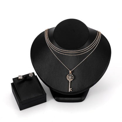 Two-Piece Key Alloy Diamond Necklace and Earrings