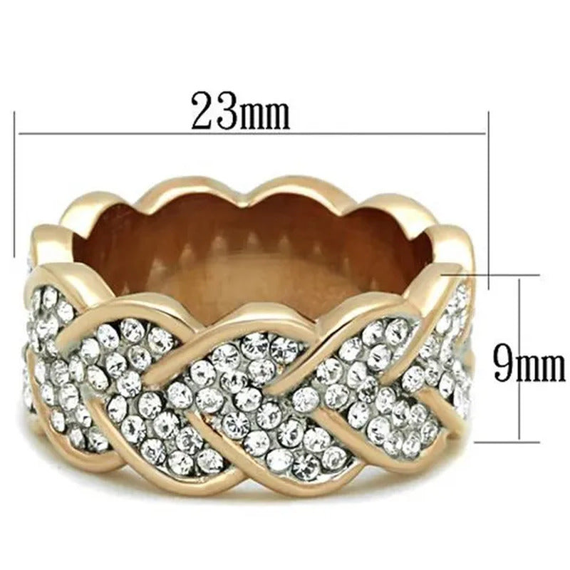 Rose Gold Plated Stainless Steel Crystal Hearts Eternity Fashion Ring Size 5-10