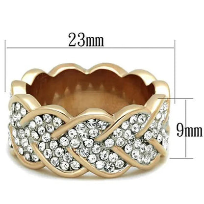 Rose Gold Plated Stainless Steel Crystal Hearts Eternity Fashion Ring Size 5-10