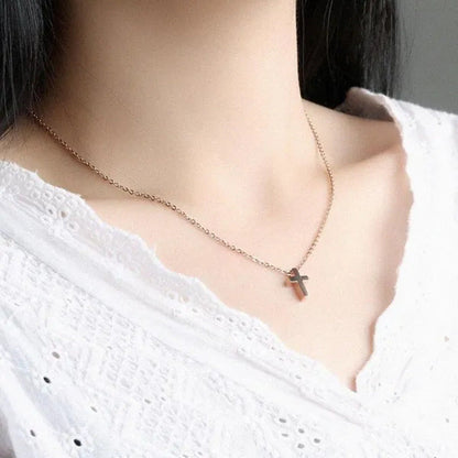 Simple Style Titanium Steel Silver / Black / Rose Gold Exquisite Tiny Cross Pend