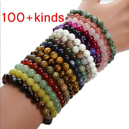 Natural Raw Gemstone Beaded Bracelet Elastic Stretch Crystal Jade Jasper Stone B