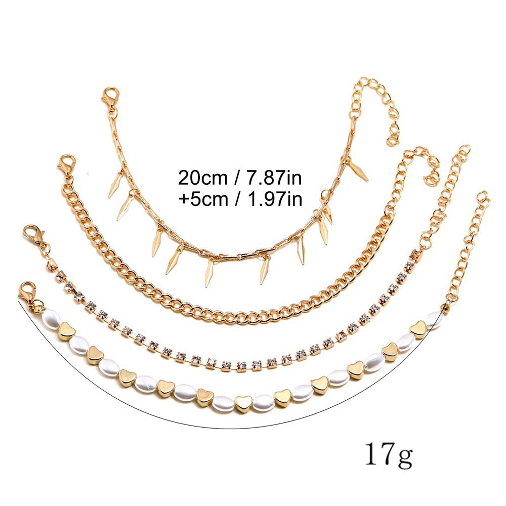 of the Rings Expanded Pearl Hollow Love Diamond Chain Anklet Four Piece Beach An