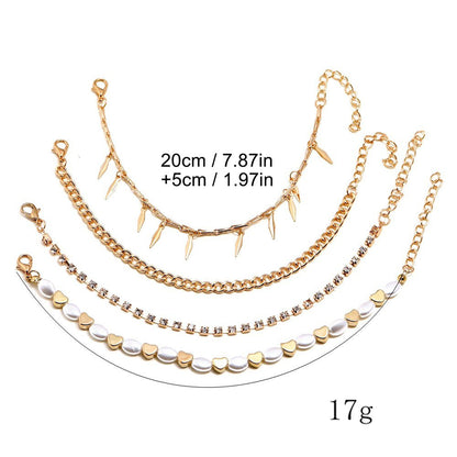 of the Rings Expanded Pearl Hollow Love Diamond Chain Anklet Four Piece Beach An