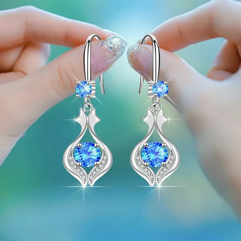 Fashion S925 Silver Earrings Ladies Temperament Earrings Water Drop Long Earring