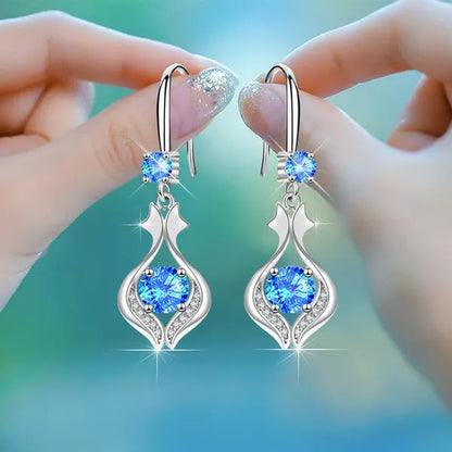 Fashion S925 Silver Earrings Ladies Temperament Earrings Water Drop Long Earring