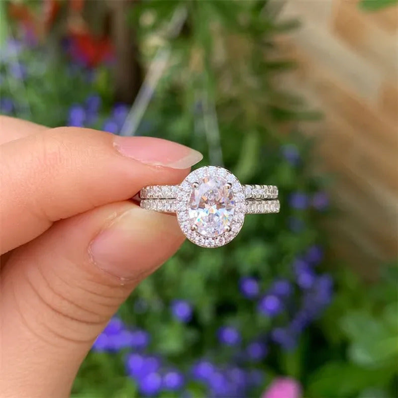Newshe Halo Oval Cut AAAAA Cubic Zircons Trendy Jewelry Wedding Engagement Set f