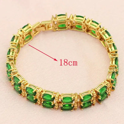 Flawless Long Gold Color Women Jewelry Sets Green Emerald Drop Earrings Necklace