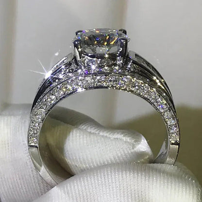 High Quality Bridal Wedding Band 925 Sterling Silver 4 Prong Setting Diamond Sid