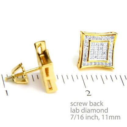 Hip Hop Iced Micro Pave LAB DIAMOND CZ Setting Earring Men'S 14K Gold Plated Squ