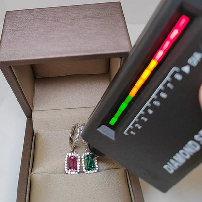 1CT 2CT 6X8MM Pink Green Emerald Cut Moissanite Earrings Pass Diamond Test 100%
