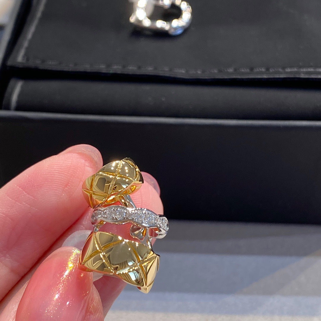 Diamond Check X Letter Asymmetrical Diamond Earrings