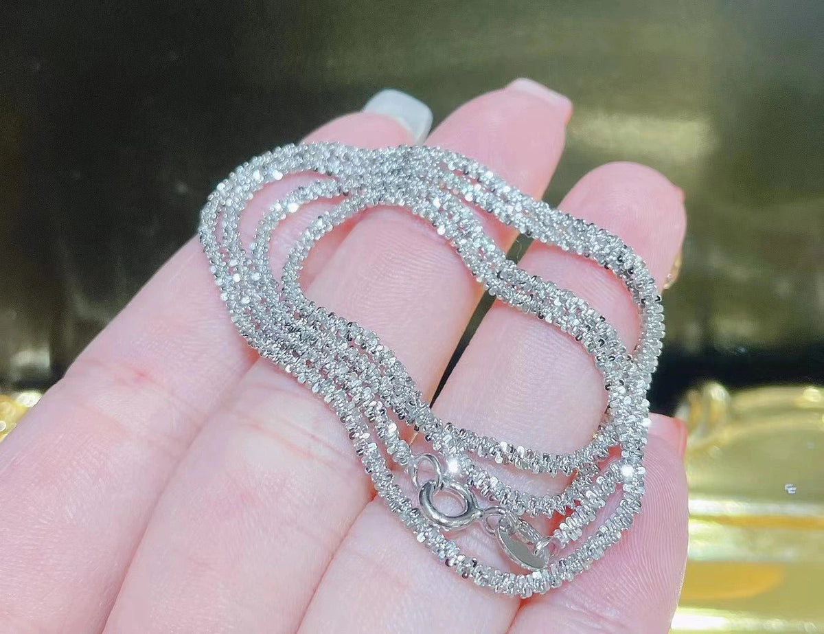 Authentic Italian S925 Sterling Silver Necklace Sparkling Clavicle Chain Sweater