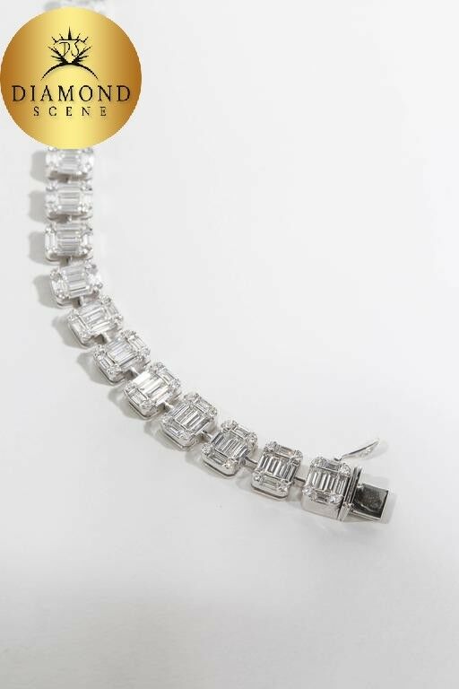 Emerald Cut Diamond White Gold Tennis Bracelet Illusion Set
