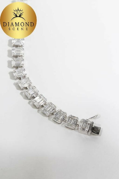 Emerald Cut Diamond White Gold Tennis Bracelet Illusion Set