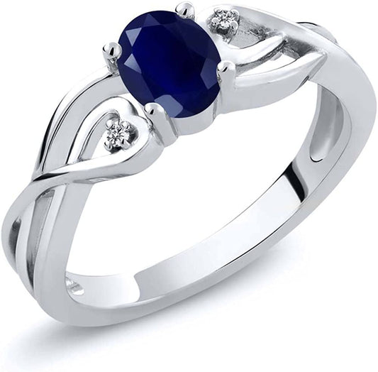 925 Sterling Silver Oval Blue Sapphire and White Lab Grown Diamond Women'S 3 Sto