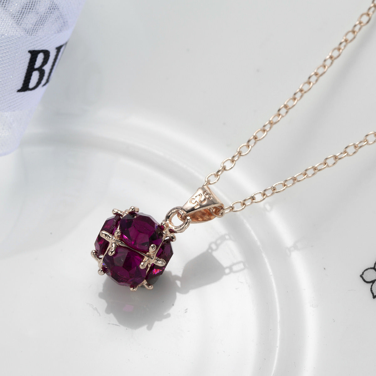 Personalized Rose Gold Necklace Diamond Ball Zircon Pendant